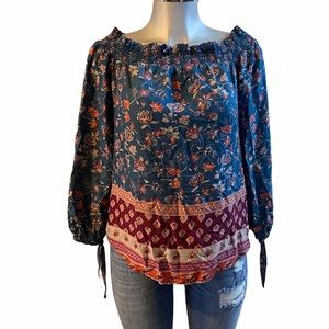 Boho Blouse Off Shoulder Floral Beachy Coastal Bohemian Loose Fit Lightweight